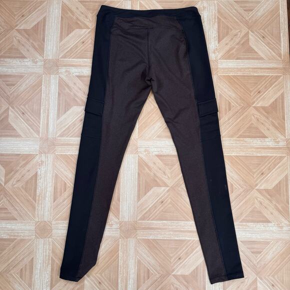 Lole Brown/Brown Two Tone Pull On Leggings Womens Medium Mid Rise Elastic Waist - Picture 3 of 10
